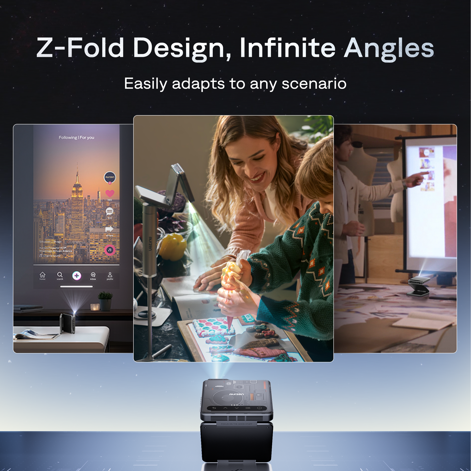 Aurzen ZIP Tri-Fold Portable Projector