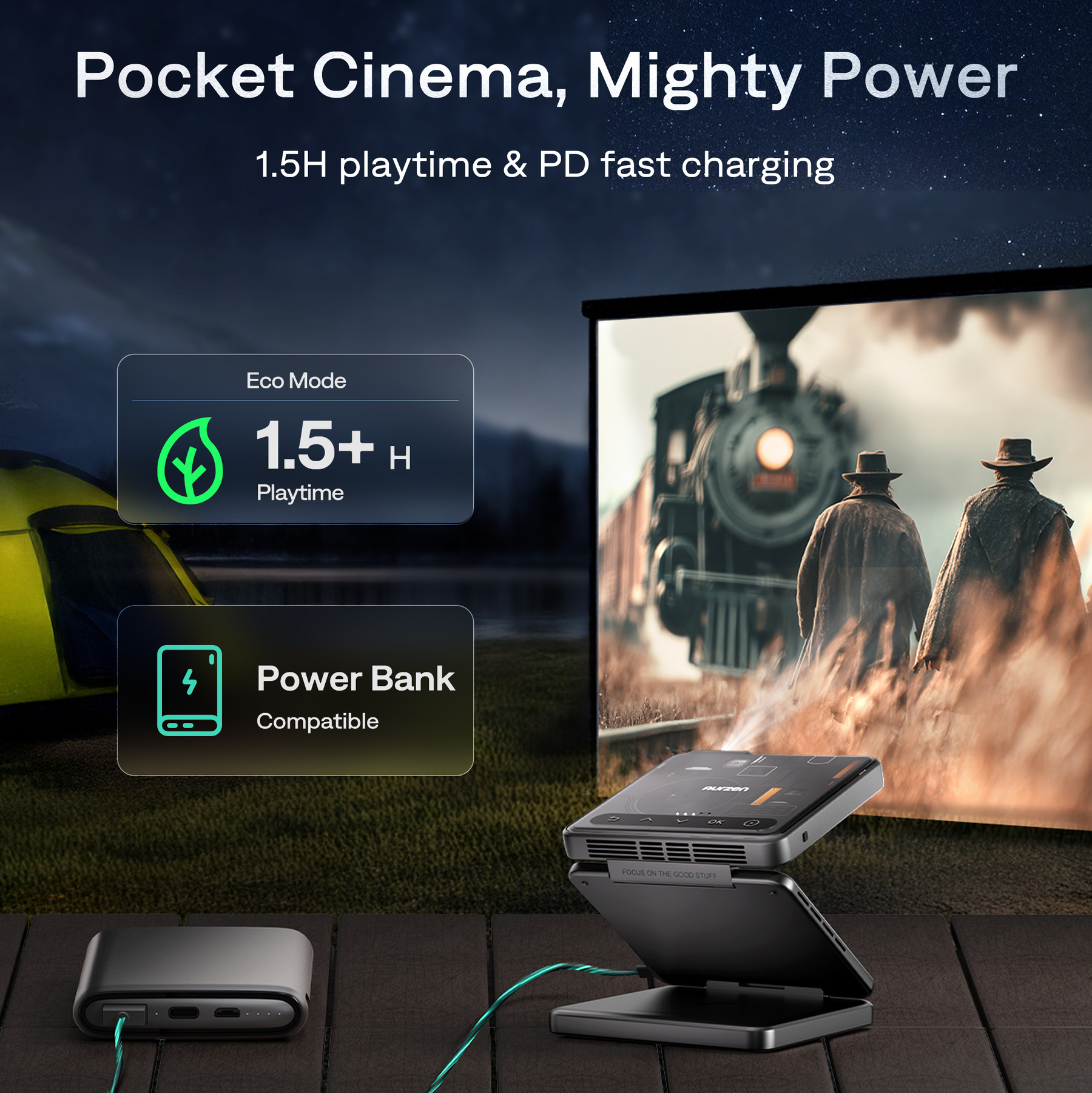 Aurzen ZIP Tri-Fold Portable Projector